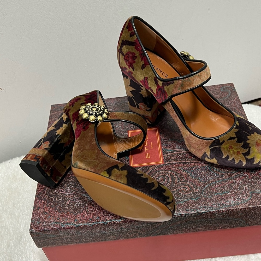 ETRO Fabric Carpet Tapestry Print Mary Jane Heel 37